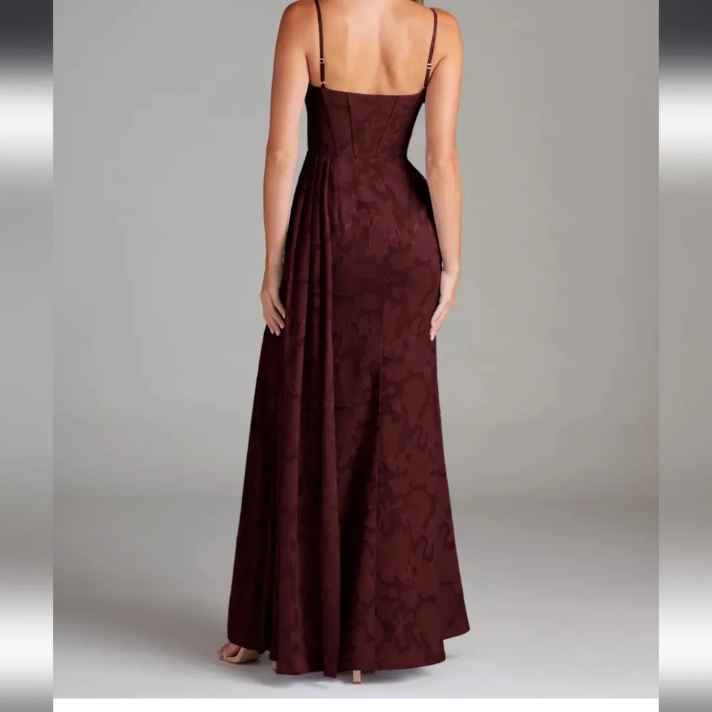 Azazie Denisa Wine Color Floral Burnout Spaguetti Straps Size 14 NwT. - Picture 7 of 16